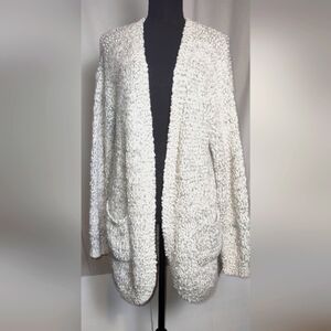 Peach Love Open Cardigan Popcorn Style Knit Gray and Cream very soft